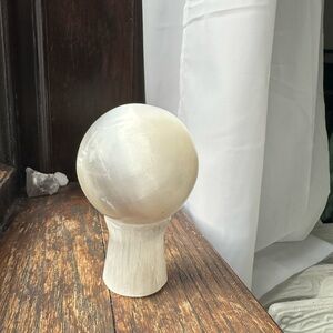 Elegant White Selenite Sphere on Stand